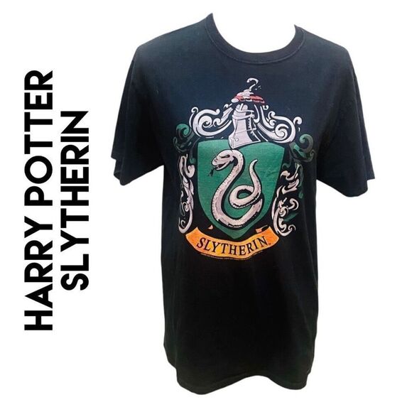 Harry Potter Black Slytherin Crewneck Short Sleeve Graphic T-Shirt By Fruit of T - Picture 1 of 8